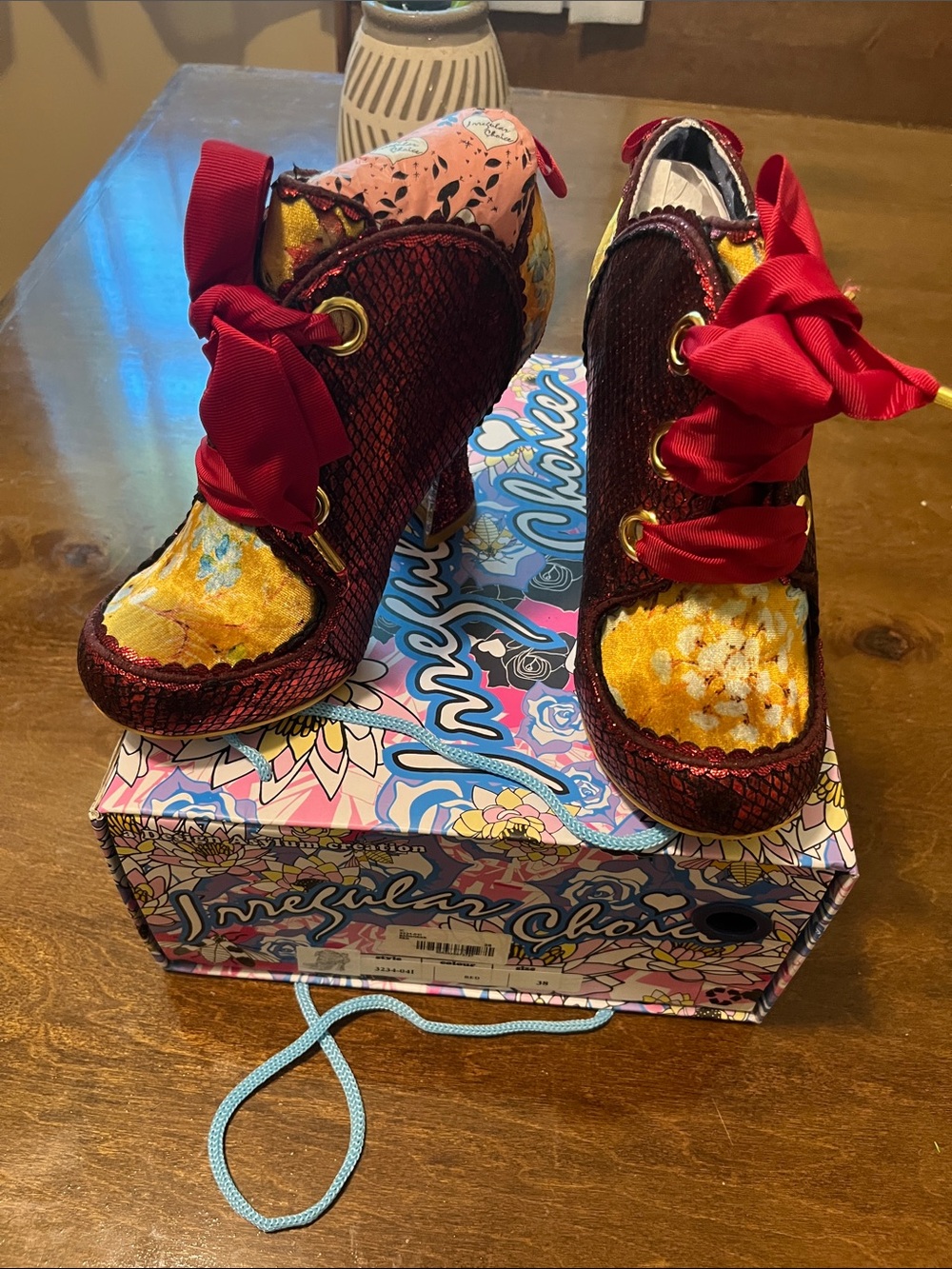 Irregular Choice Red Floral Velvet Lace-Up Booties - Picture 8 of 8